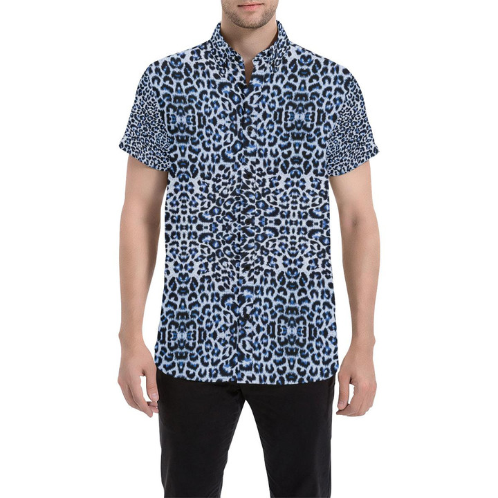 Leopard Blue Skin Print 3d Men's Button Up Shirt
