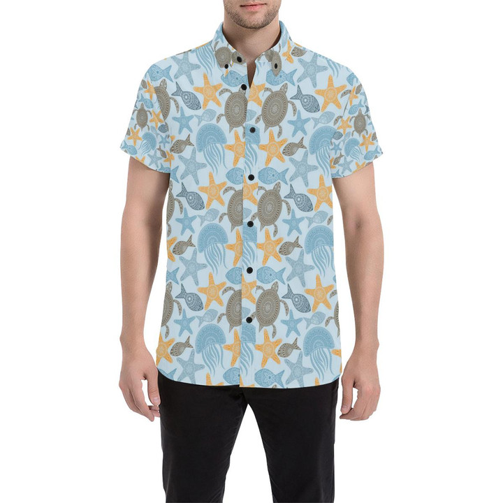 Polynesian Jellyfish Turtle Print 3d Men's Button Up Shirt