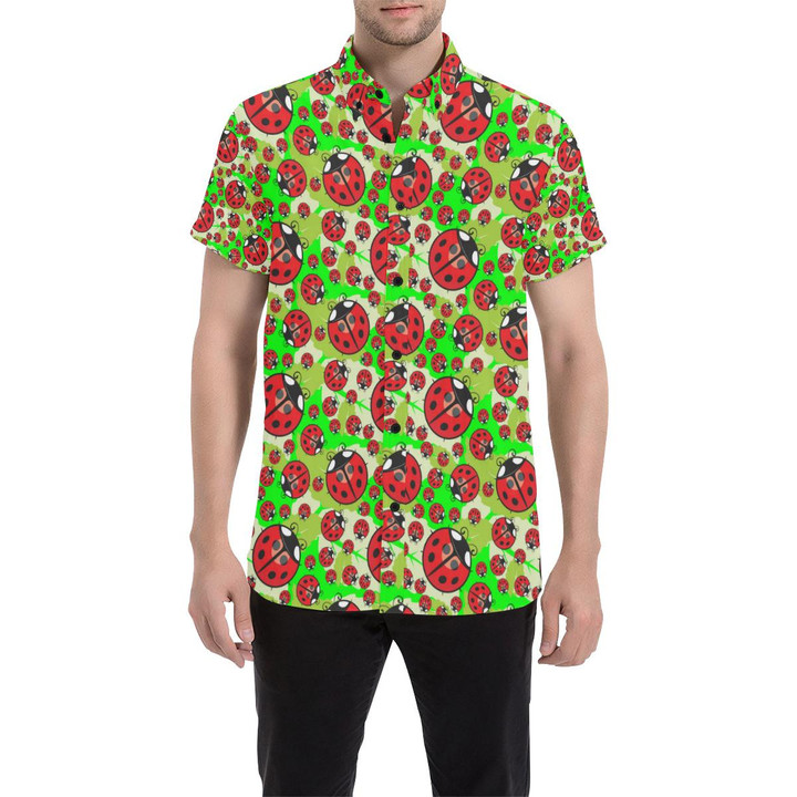 Ladybug With Leaf Print Pattern 3d Men's Button Up Shirt