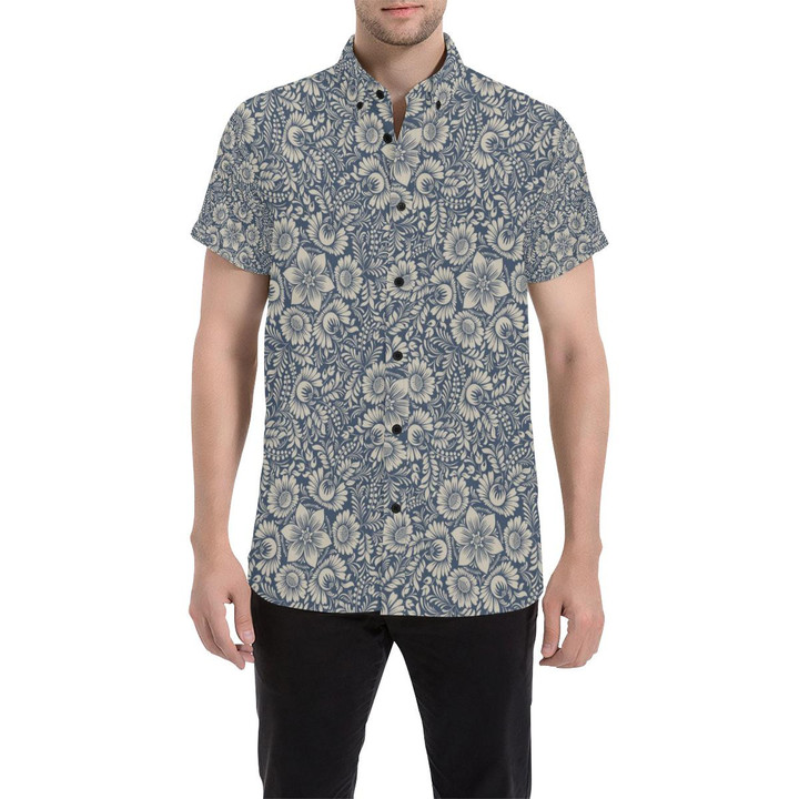 Elegant Floral Print Pattern 3d Men's Button Up Shirt