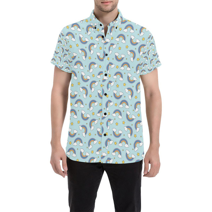 Rainbow Cloud Print Pattern 3d Men's Button Up Shirt