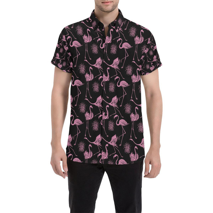 Flamingo Pink Print Pattern 3d Men's Button Up Shirt