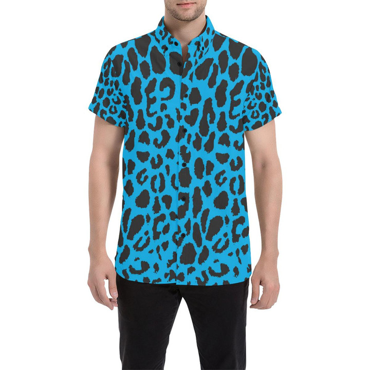 Cheetah Blue Print Pattern 3d Men's Button Up Shirt