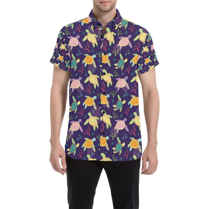 Sea Turtle Color Smile 3d Men's Button Up Shirt
