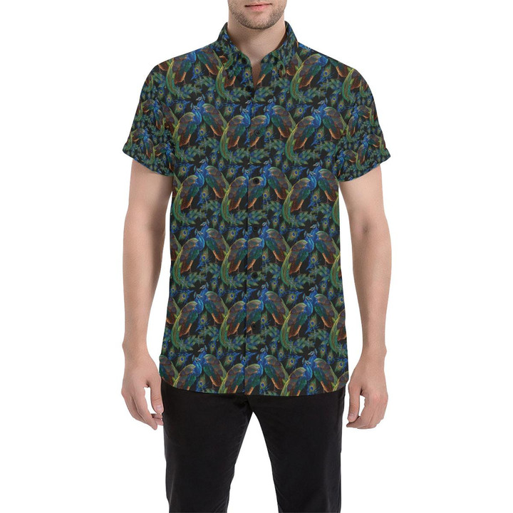 Peacock Themed Design Print 3d Men's Button Up Shirt