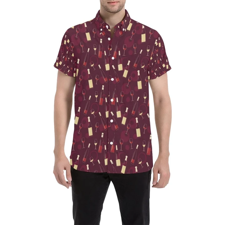 Wine Themed Pattern Print 3d Men's Button Up Shirt