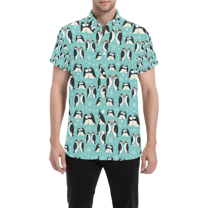 Penguin Love Print 3d Men's Button Up Shirt