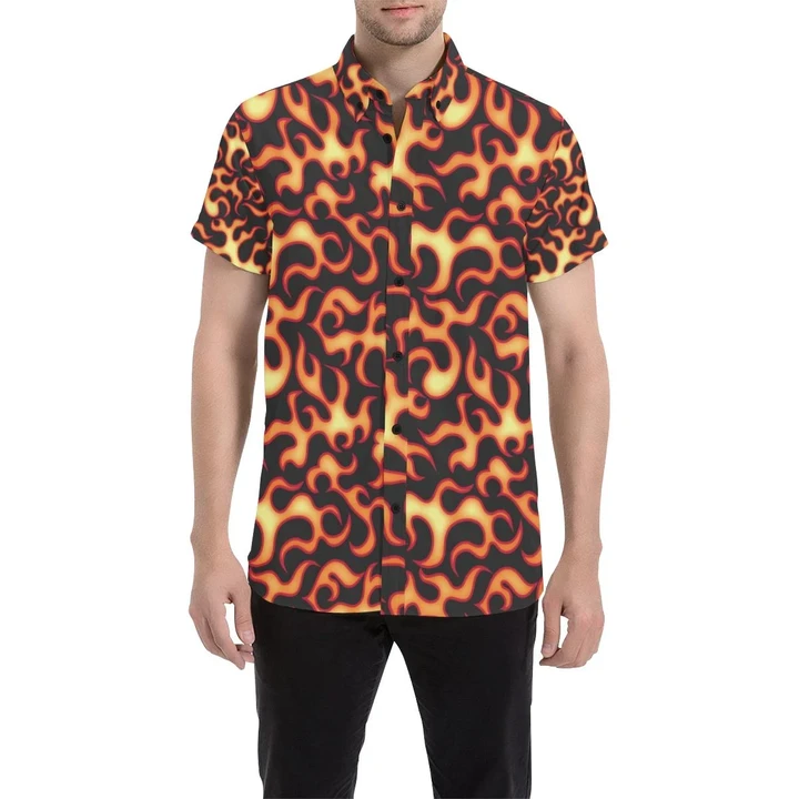 Flame Fire Themed Print 3d Men's Button Up Shirt