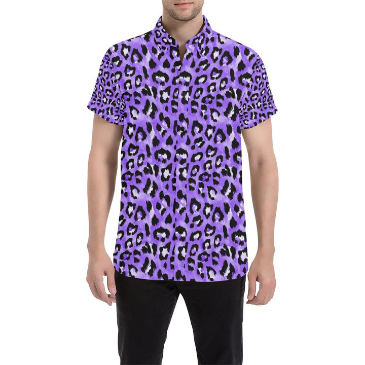 Leopard Purple Skin Print 3d Men's Button Up Shirt