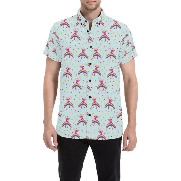 Fairy With Rainbow Print Pattern 3d Men's Button Up Shirt