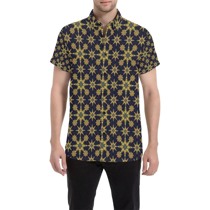 Kaleidoscope Gold Print Design 3d Men's Button Up Shirt