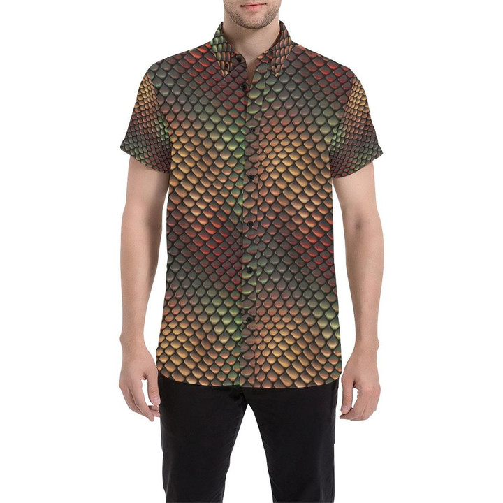 Snake Skin Colorful Print 3d Men's Button Up Shirt