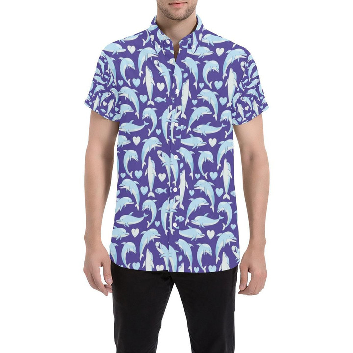 Dolphin Smile Print Pattern 3d Men's Button Up Shirt