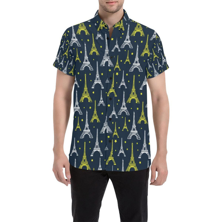 Eiffel Tower Star Print 3d Men's Button Up Shirt