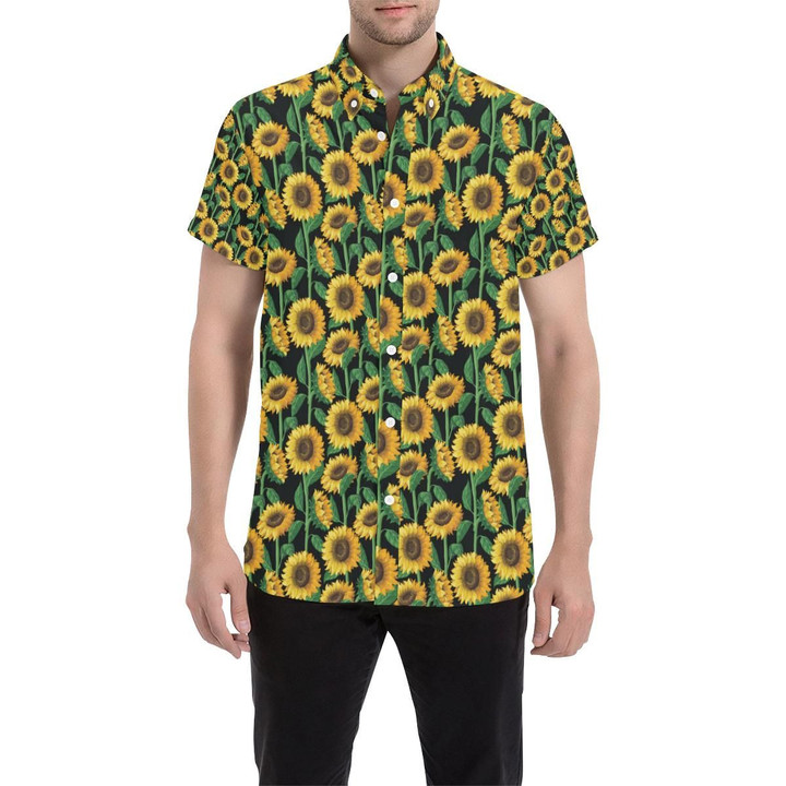 Sunflower Realistic Print Pattern 3d Men's Button Up Shirt