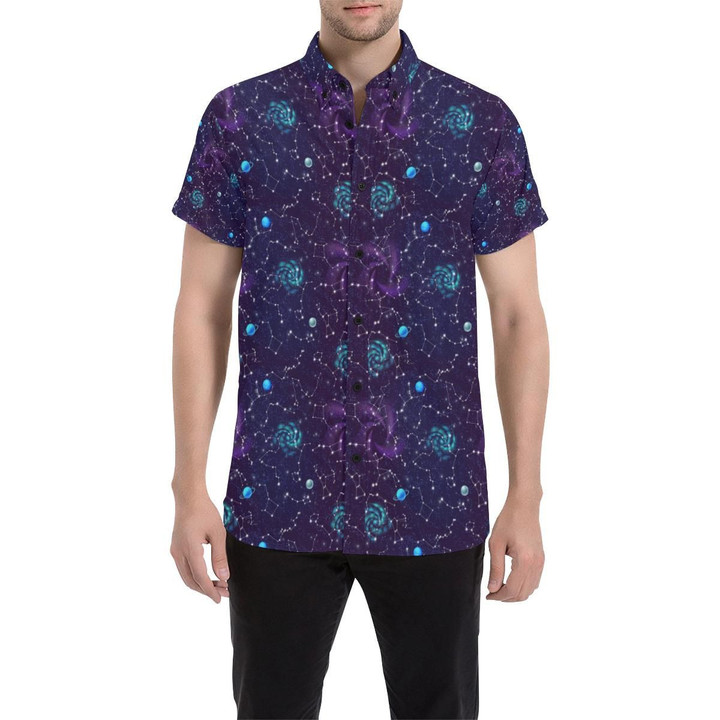 Zodiac Galaxy Design Print 3d Men's Button Up Shirt