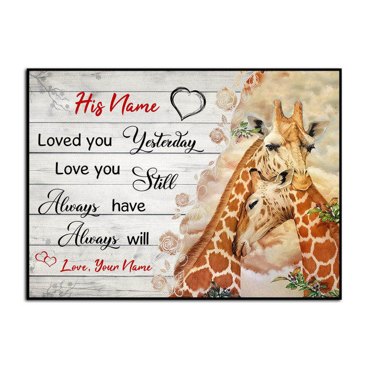 Loved You Yesterday Giraffe Couple Custom Name Vertical Poster