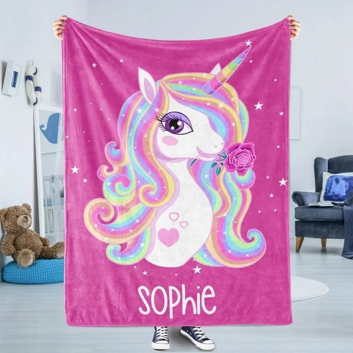 Lovely Magical Unicorn Custom Text Name Sherpa Fleece Blanket