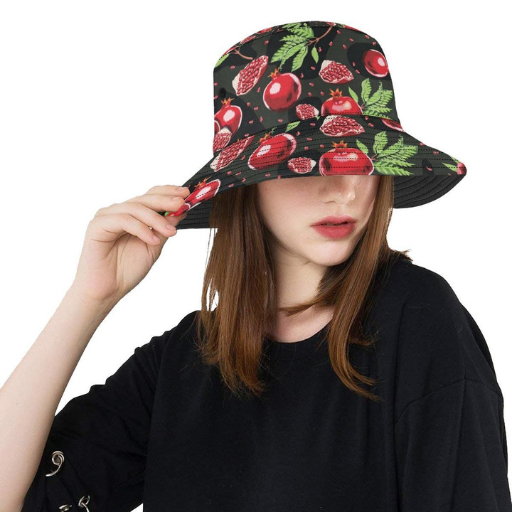 Pomegranate Green Leaves Pattern Print Design Unisex Bucket Hat