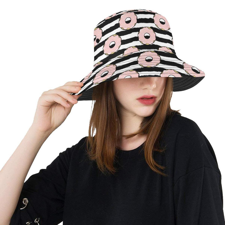 Donuts Pink Icing Striped Pattern Unisex Bucket Hat
