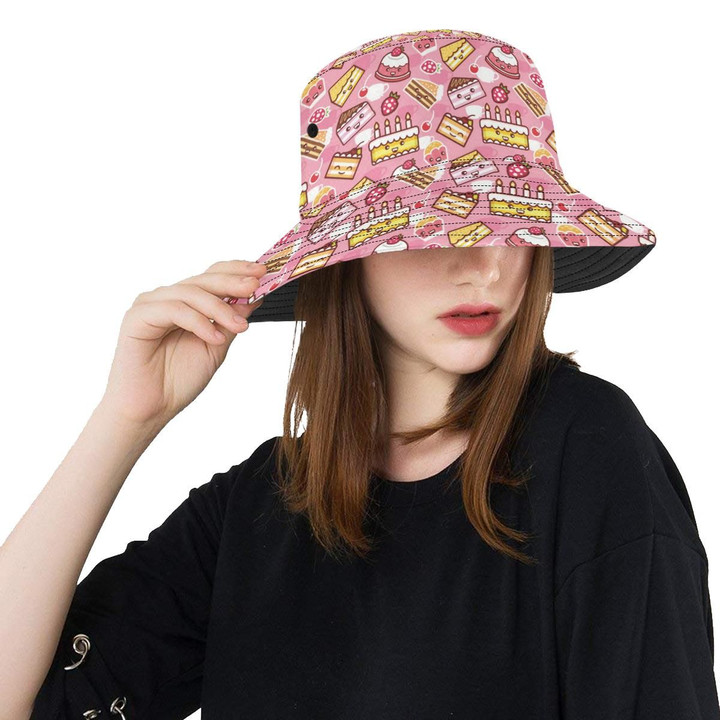 Cake Pattern Background Cute Pink Unisex Bucket Hat