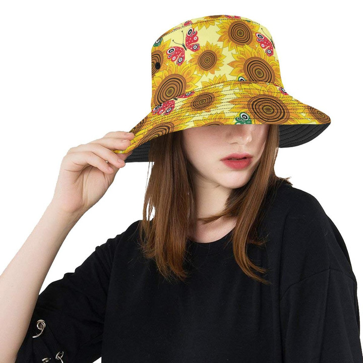 Sunflower Butterfly Design Pattern Unisex Bucket Hat
