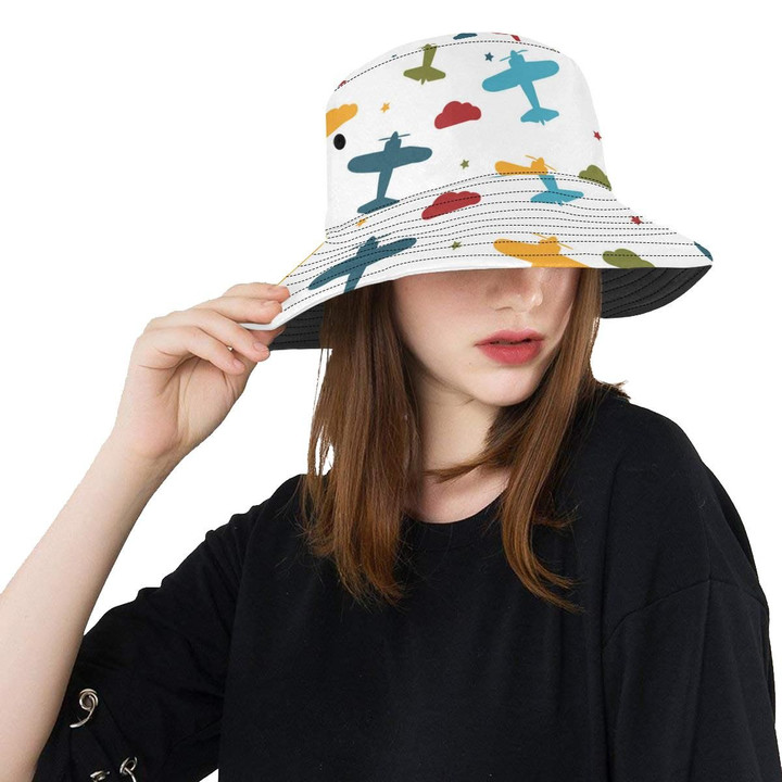 Colorful Airplane Doodle Style Unisex Bucket Hat