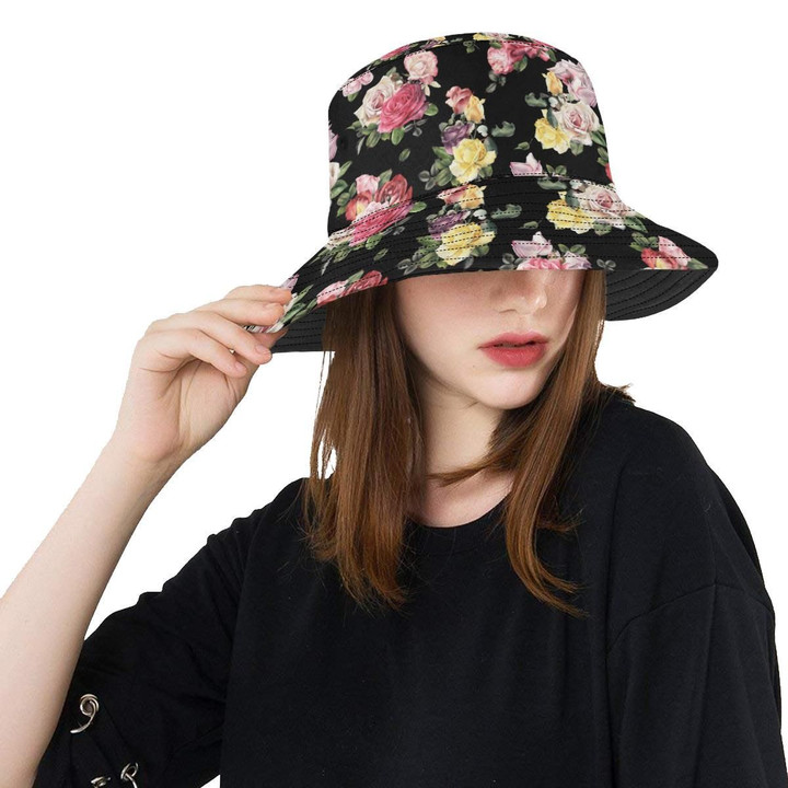 Multicolor Rose Pattern Print Design Unisex Bucket Hat