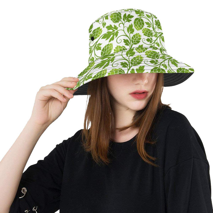 Hop Design Pattern White Background Unisex Bucket Hat