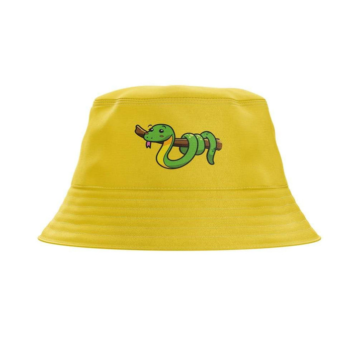 Snappy Snake Brian Green Yellow Backround Bucket Hat