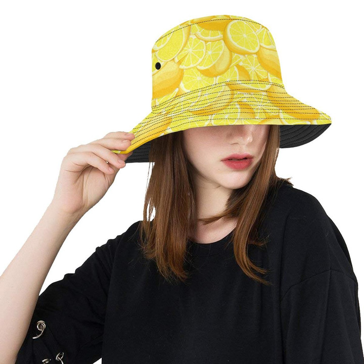 Lemon Pattern Yellow Background Unisex Bucket Hat