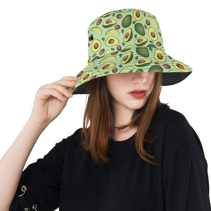 Avocado Pattern Print Design Green Background Unisex Bucket Hat