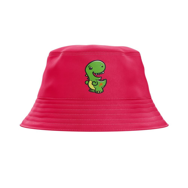 Green Dinosaur Red Background Unisex Bucket Hat