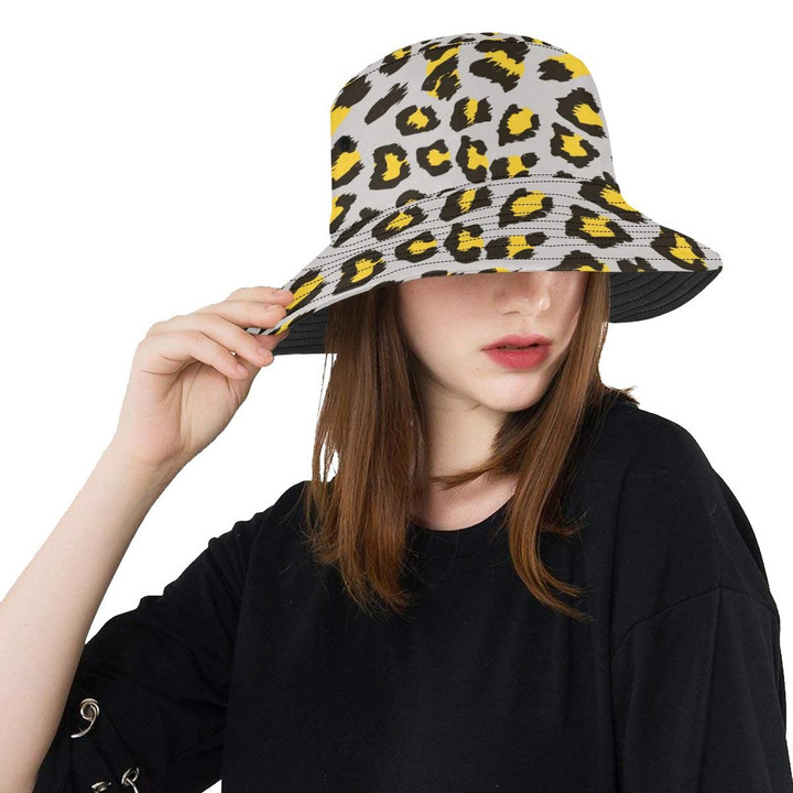 Gray Leopard Print Pattern Unisex Bucket Hat