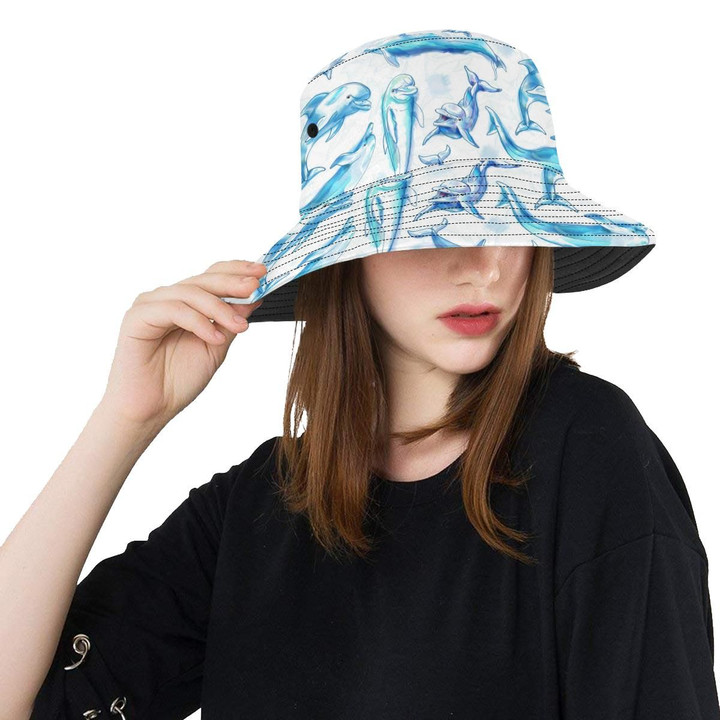 Watercolor Dolphin Design Pattern Unisex Bucket Hat