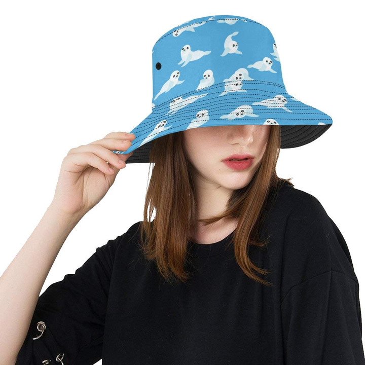 Cute Sea Lion Seal Pattern Background Unisex Bucket Hat