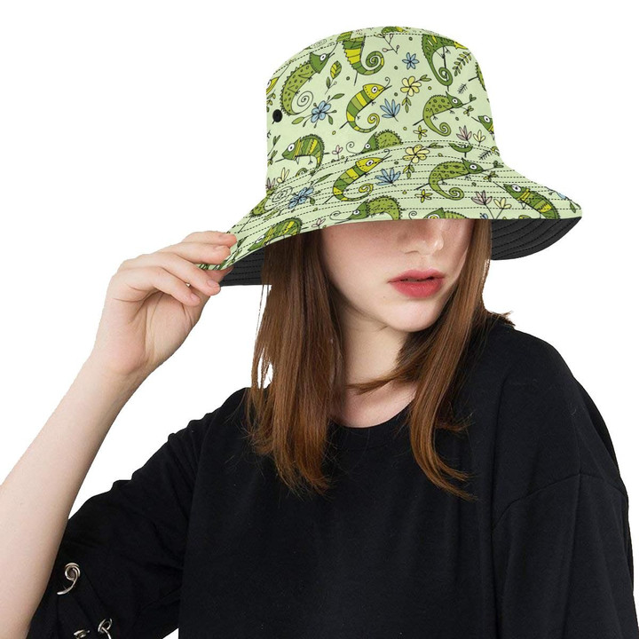 Cute Green Chameleon Lizard Pattern Unisex Bucket Hat