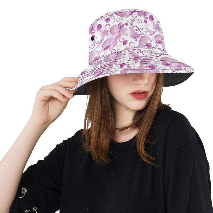 Pink Orchid Design Pattern Unisex Bucket Hat