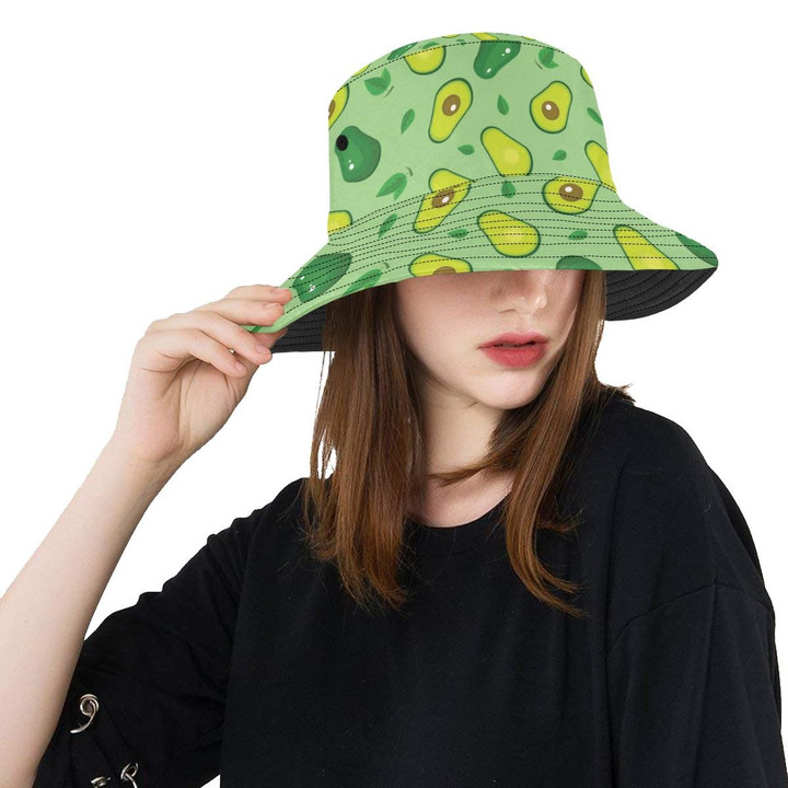 Yummy Avocado Slices Pattern Green Background Unisex Bucket Hat