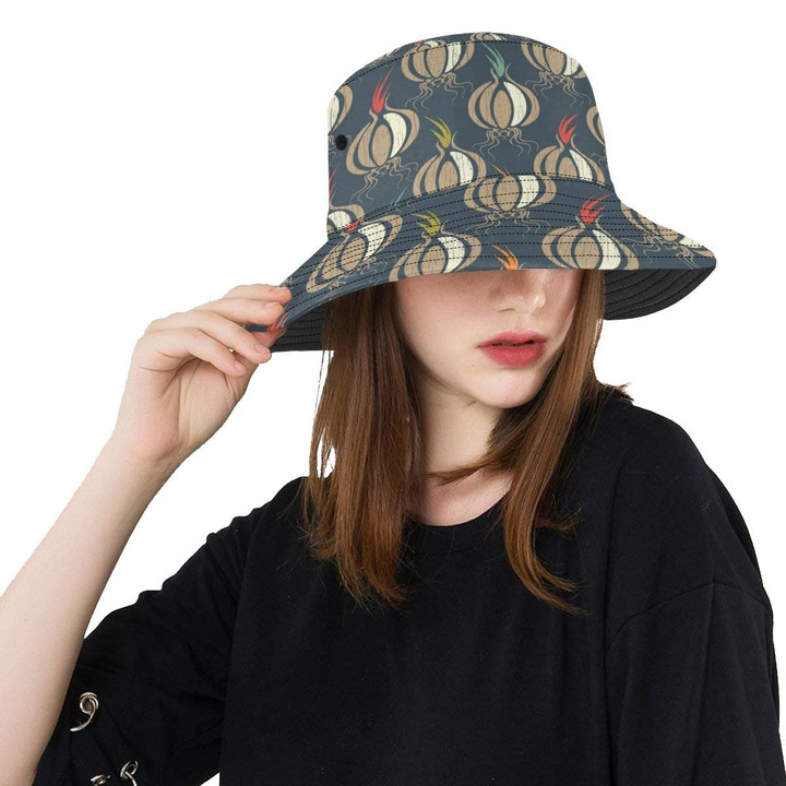 Brown Garlic Pattern Unisex Bucket Hat