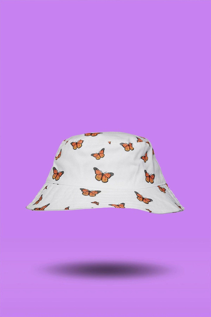 Butterfly Design Pattern White Background Bucket Hat