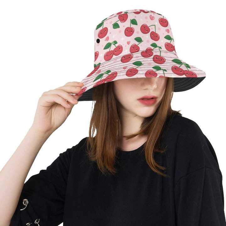 Cherry Pattern Print Pink Theme Unisex Bucket Hat