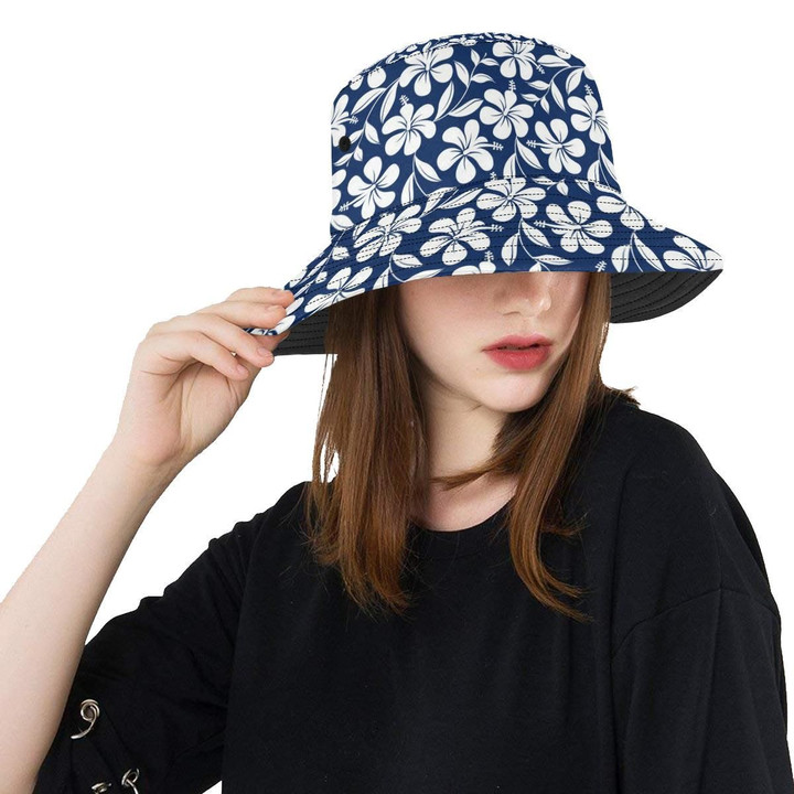 Hibiscus Pattern Design Blue Background Unisex Bucket Hat