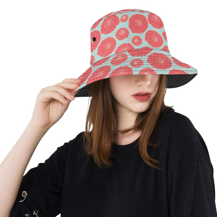 Pink Marigold Pattern Print Design Unisex Bucket Hat