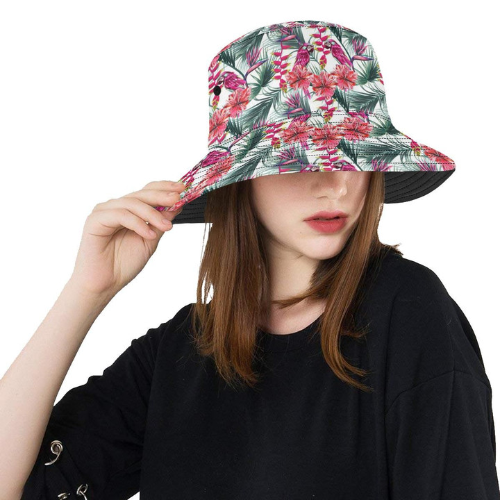 Pink Parrot Heliconia Pattern Cool Unisex Bucket Hat