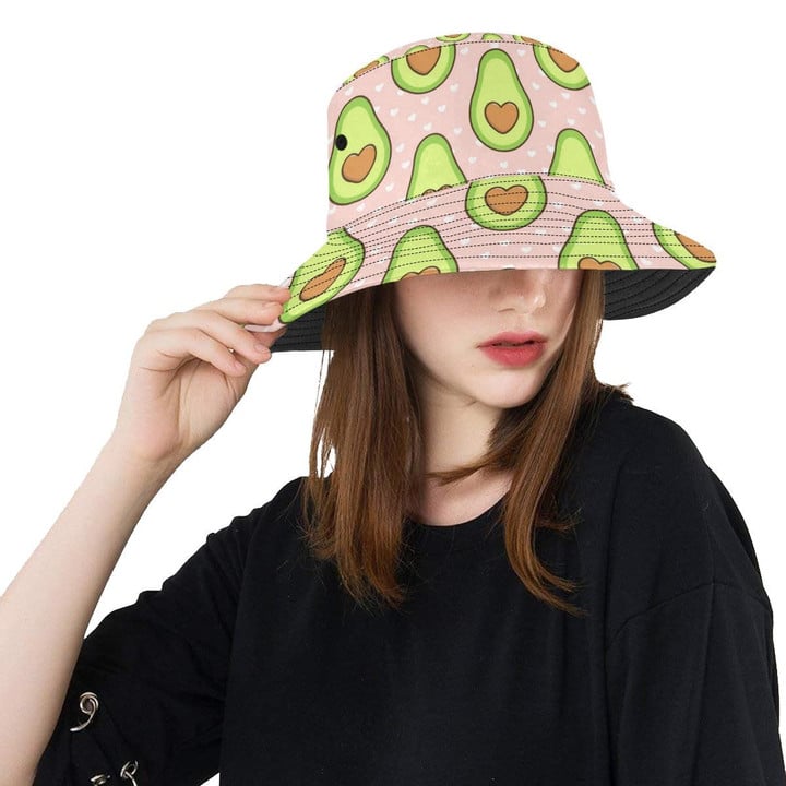 Avocado With Heart Shape Seed Pink Background Unisex Bucket Hat
