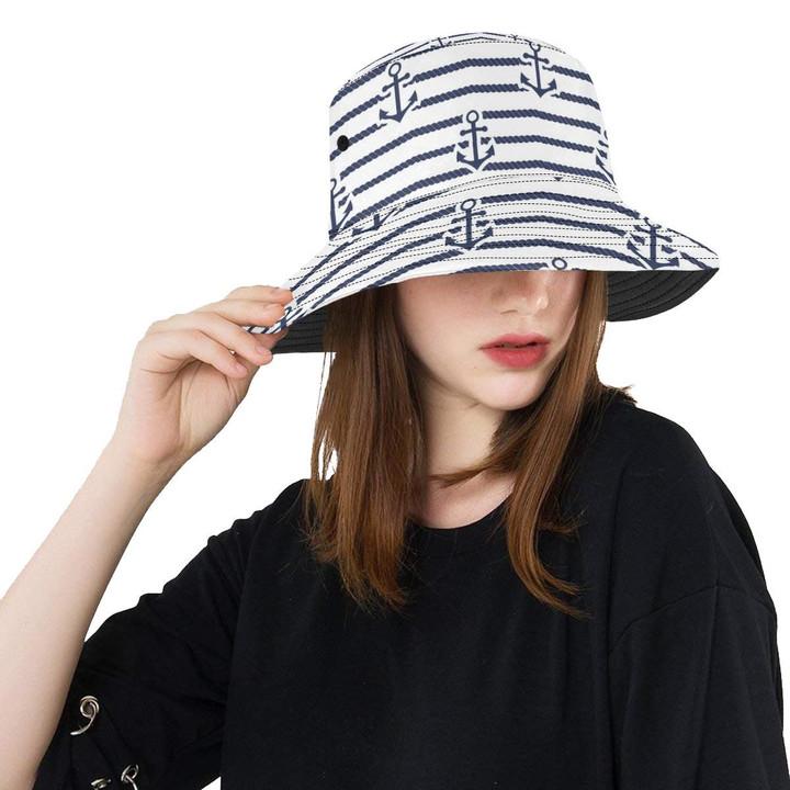 Nautical Anchor Horizontal Stripe Unisex Bucket Hat