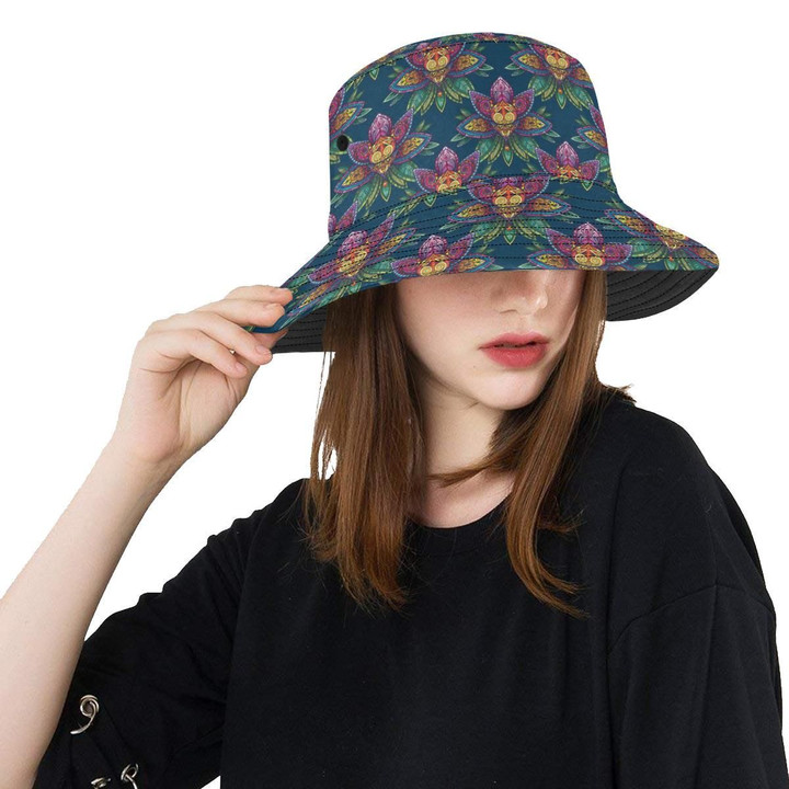 Faint Lotus Boho Pattern Unisex Bucket Hat