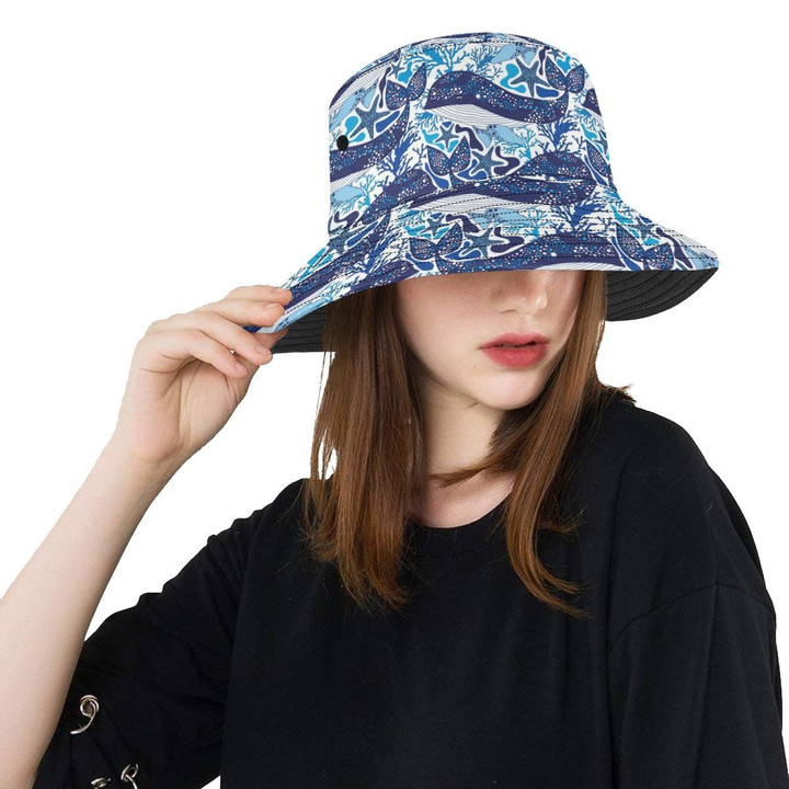 Blue Whale Starfish Pattern Unisex Bucket Hat