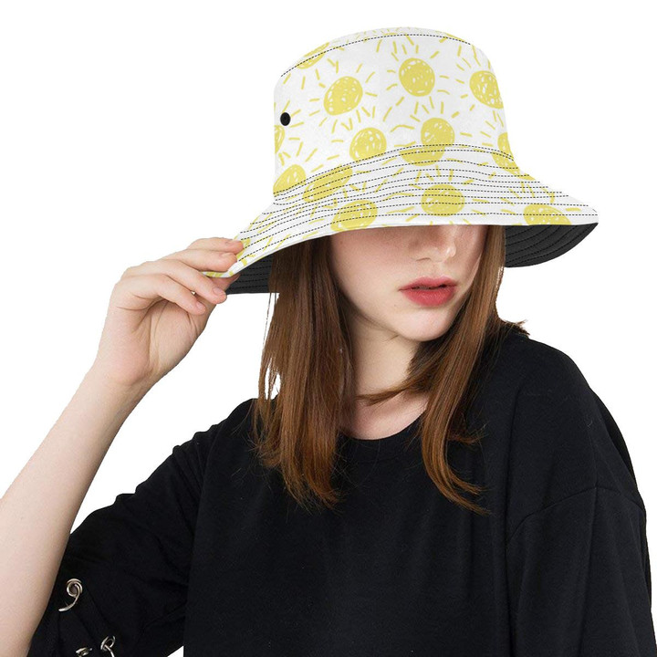 Hand Drawn Sun Pattern Unisex Bucket Hat